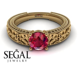 Bague de fiançailles Rubis Bague Rubis Rouge Or Jaune Bague de fiançailles Edwardian Bague Victorien Bague de fiançailles Rubis - Brooklyn