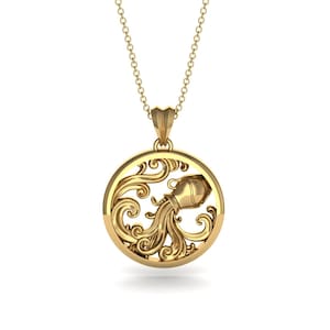 Aquarius Necklace Zodiac Gold 14K-18K Gold Aquarius Pendant Necklace