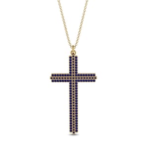 Sapphire Cross Necklace 18K Gold Cross Pendant Sapphire Necklace Cross Blue Sapphire Birthday Gift for Her - Aaron