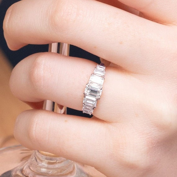 Emerald Cut Ring White Gold 14K-18K White Gold Engagement Ring Diamond Emerald Cut Unique Rings for Her