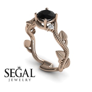 Unique Engagement Ring Rose Gold Black Diamond Ring Leaf Ring Art Deco Ring Antique Ring Black Diamond Unique Engagement Ring - Allison