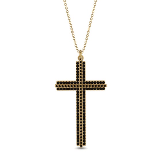 Black Diamond Cross Necklace 18K Gold Pendant Black Diamond