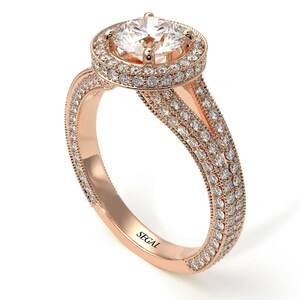 Milgrain Engagement Ring White Diamond 14K-18K Rose Gold Ring Milgrain Round Diamond Ring Engagement Gift - Payton image 3