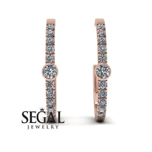 Micro Pave Diamond Hoop Earrings Rose Gold 14K-18K Rose Gold Hoop Earrings Diamond Huggie Earring Bridesmaid Jewelry - Ansley