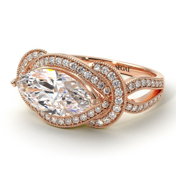 Milgrain Marquise Diamond Ring Rose Gold 14K-18K Rose Gold Unique