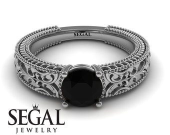 Edwardian Engagement Ring 14k White Gold Antique Ring Filigree Engagement Black Diamond Victorian Ring Edwardian Engagement Ring - Brooklyn