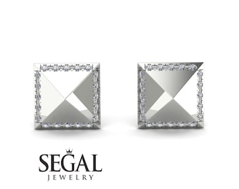 Square Diamond Earrings White Gold 14K-18K White Gold Earrings Stud Diamond Geometric Earring Mother Gifts - Elora