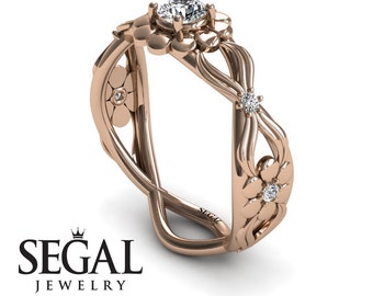 Roos bloem verlovingsring takje ring Halo natuur geïnspireerde verlovingsring diamanten ring bloemen ring bloem verlovingsring - Mila