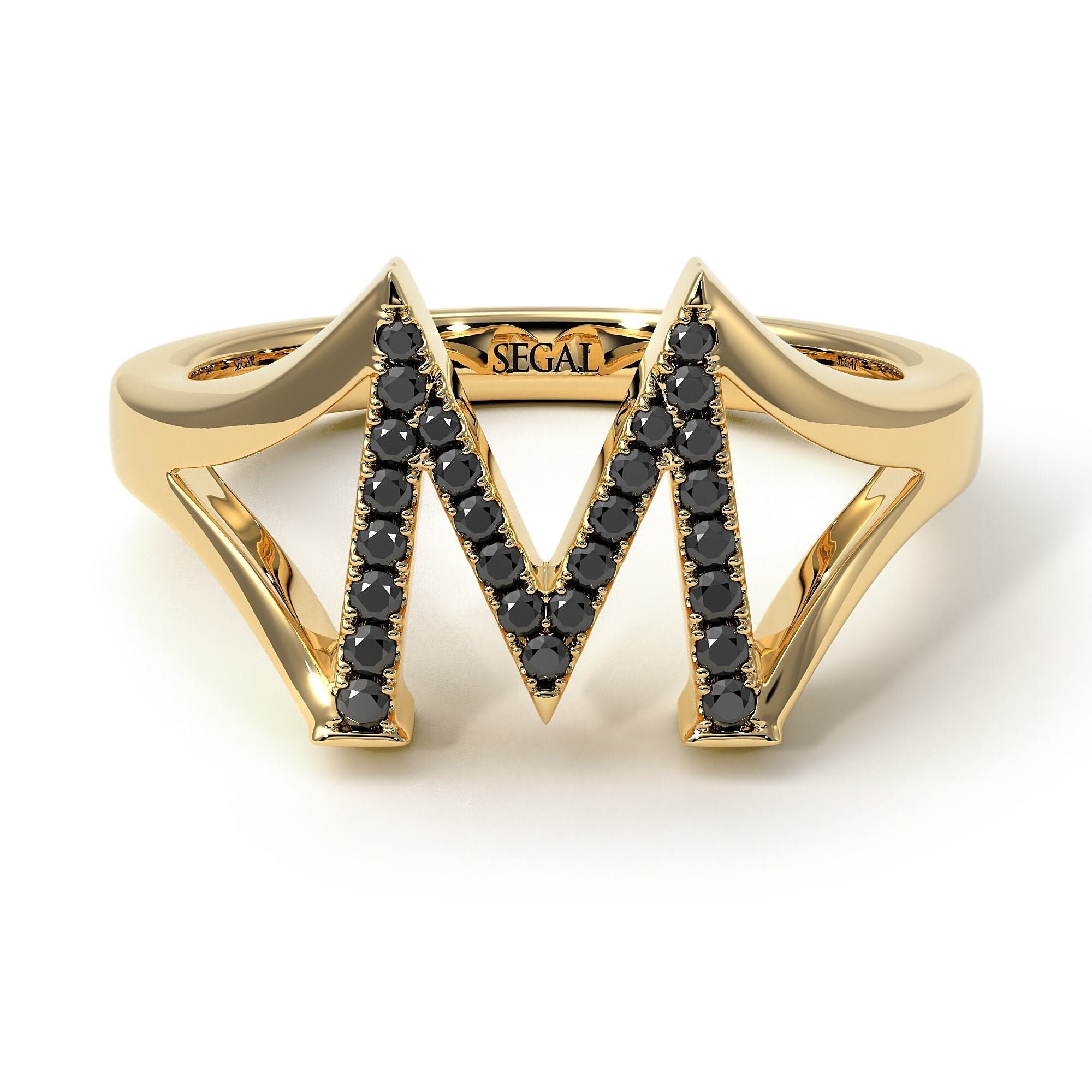 DIAMOND INITIAL M RING Black 14K-18K Rose Gold - Yellow Gold