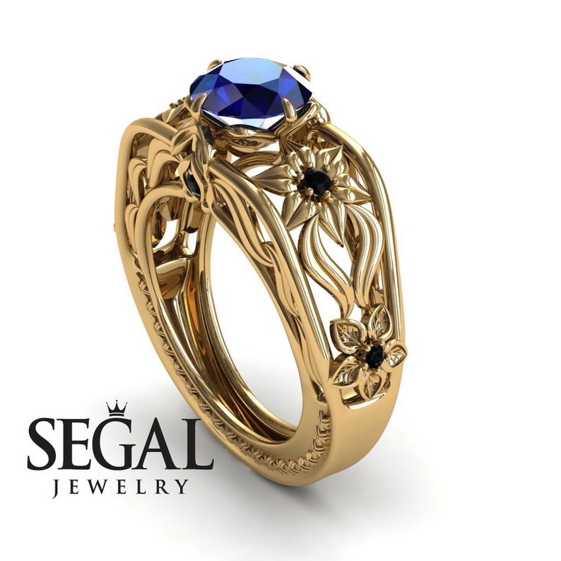 Art Deco Engagement Ring Yellow Gold Ring Flower Art Deco Ring Etsy