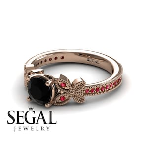 Engagement Ring Rose Gold Vintage Ring Filigree Engagement Ring Black Diamond Ring Alternative Ring  Engagement Ring Butterfly Ring - Amelia