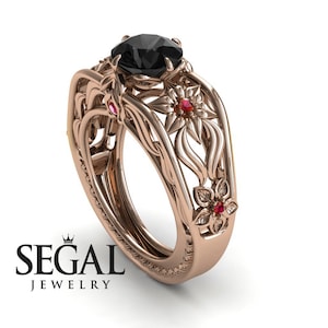 Nature Engagement Ring Rose Gold Art Deco Ring 1950s Engagement Ring Black Diamond Ring Flower Ring Nature Engagement Ring - Alexis