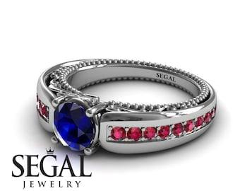Unique Engagement Ring White Gold Art Deco Ring Antique Engagement Blue Sapphire Ring Victorian Ring Designer Engagement Ring - Gabriella