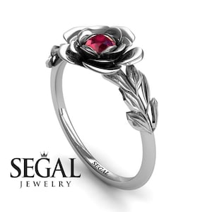 Ruby Ring White Gold Red Ruby Ring Gothic Flower Ring Unique Ring For Her Floral Ring Ruby Ring - Adalyn