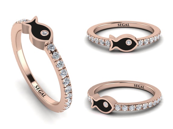 エナメルフィッシュリング ダイヤモンド ローズゴールド 14K-18K