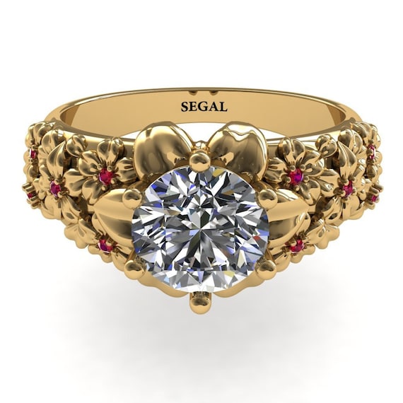 2ct diamond ring for Womens yellow gold ring 2 carat Forever One Moissanite ring Diamond Engagement Rings -  Violet Flower engagement ring