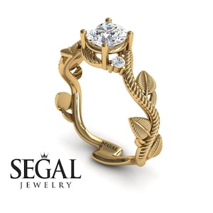 Leaf Engagement Ring Yellow Gold Twig Ring Nature Inspired Engagement Ring Moissanite Ring Vintage Ring Leaf Engagement Ring - Allison