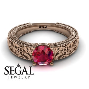 Edwardian Engagement Ring Rose Gold Antique Ring Art Deco Engagement Ring Red Ruby Ring Victorian Ring Edwardian Engagement Ring - Brooklyn