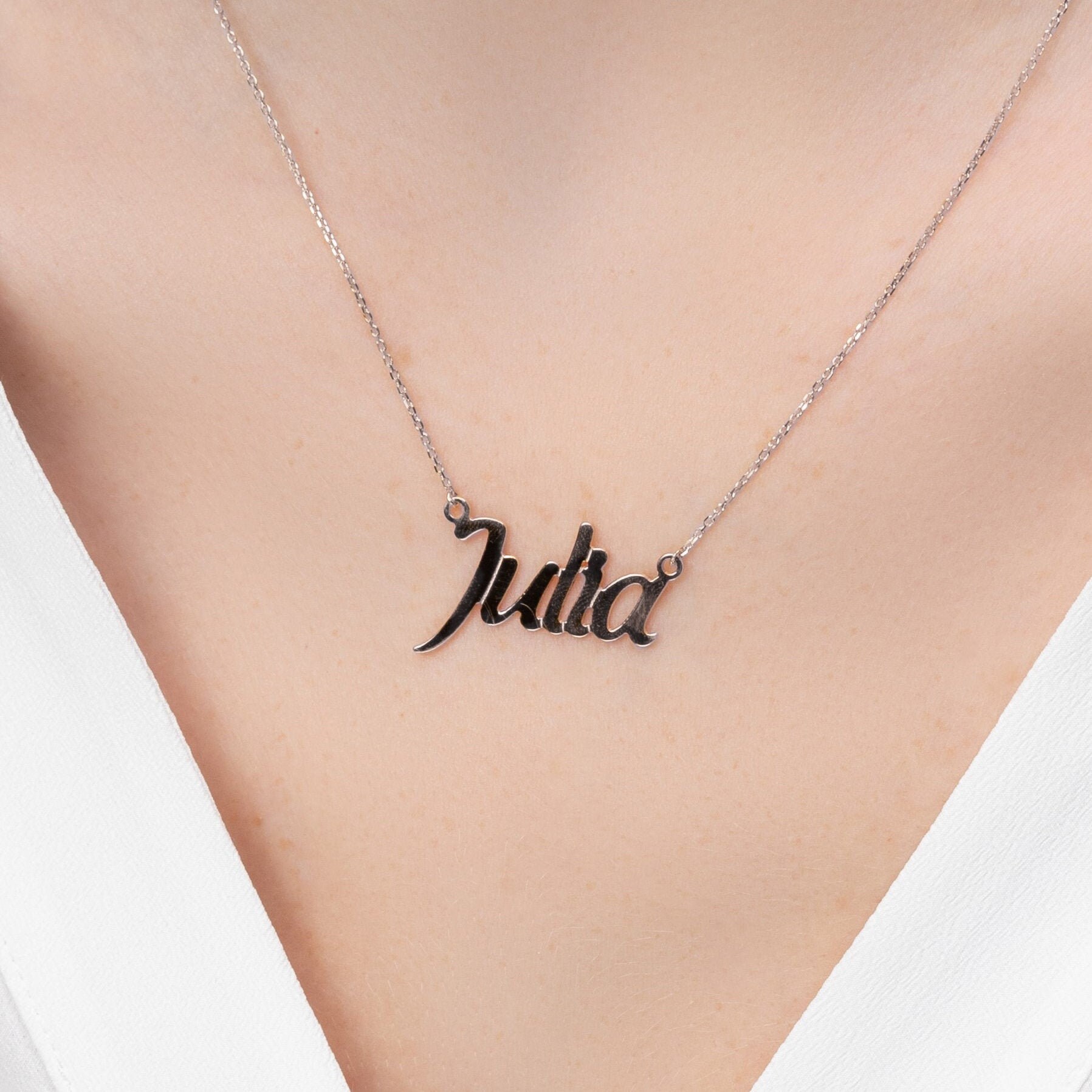White Gold Name Necklace Personalized 