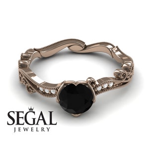 Black Diamond Engagement Ring 14k Rose Gold 1920S Ring Vintage Engagement Ring Edwardian Rings Black Diamond Engagement Rings - Sophie
