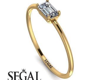 Engagement ring sale 14k yellow gold Emerald Cut Minimalist White Diamond Ring on Sale