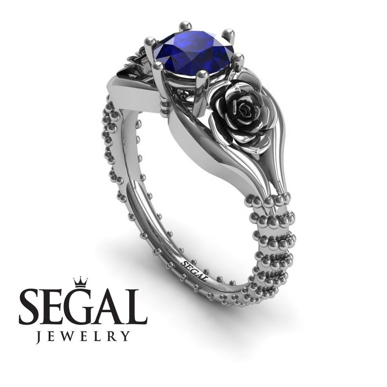 Unique Rose Flower Engagement Ring 14K White Gold Flower Etsy