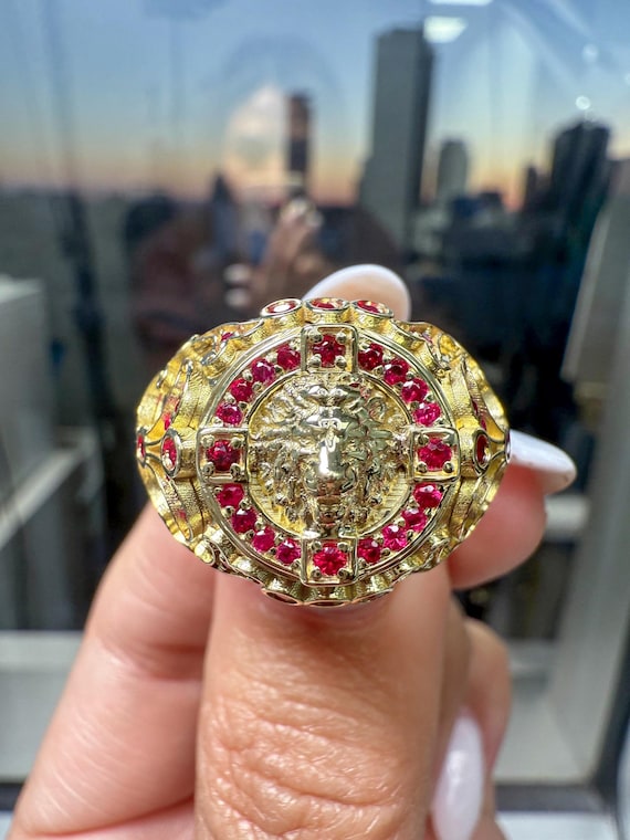 ルビーのシグネットリング メンズ ライオンリング ゴールド 14K-18K 