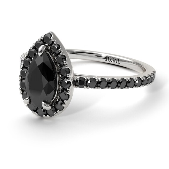 Pear Halo Engagement Ring White Gold 14K-18K White Gold Unique Rings Pear Shaped Halo Engagement Ring for Women Black Diamond Ring - Janet