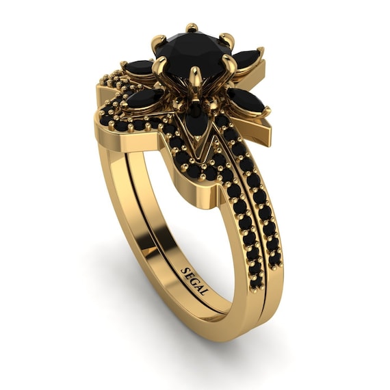 ミニマリスト 14K イエローゴールド フラワー 0.5カラット ブラック 