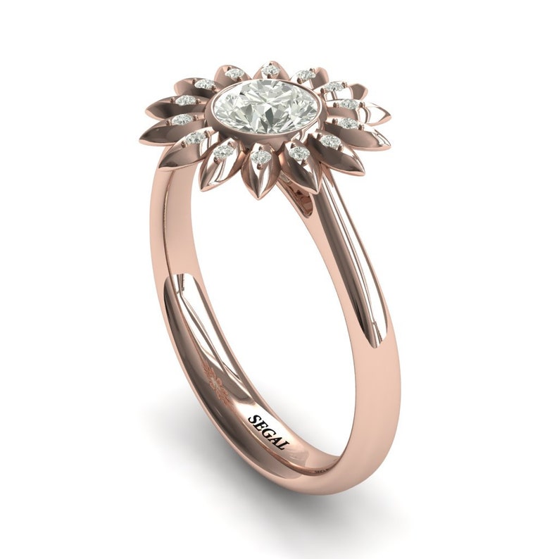 Sunflower Unique Engagement Ring Sunflower ring Rose Gold Etsy