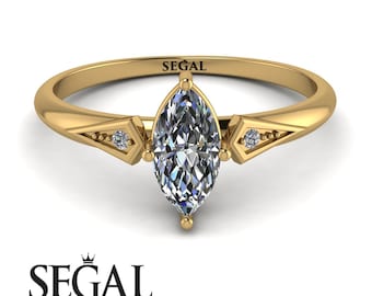 14K Yellow Gold Three Stone Emerald cut  Diamond Ring, Triple Stone Natural Diamond Gold Stacking Engagement Ring