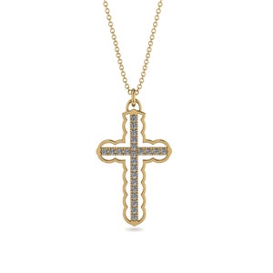 14K Gold Diamond Cross Necklace 18K Gold Necklace Diamond Cross Pendant Diamond Necklace Cross Pendant Christening Gift - Raphael