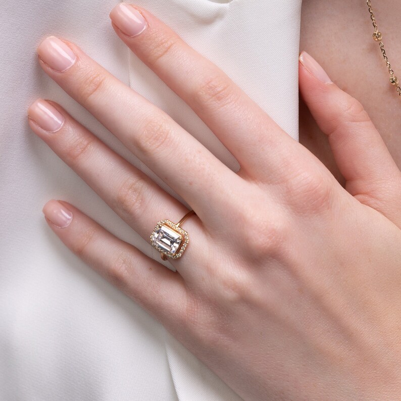 Emerald Cut Cubic Zirconia Engagement Ring Gold 14K Gold Etsy