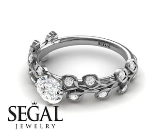 Förlovningsring i 14k vitt guld med grenar och blommor, förlovningsring i moissanit, vintage-ring, förlovningsring i löven - Sydney