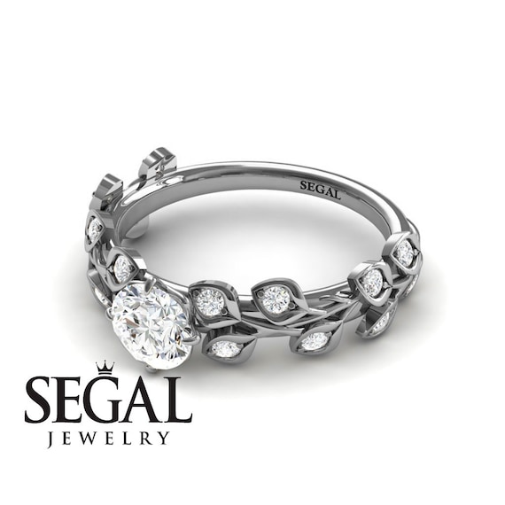 Leaf Platinum Engagement Ring Platinum Moissanite Leaf Rings - Sydney