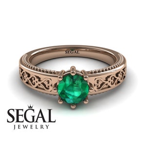 Victorian Engagement Ring 14k Rose Gold Ring 1920S Engagement Ring Green Emerald Ring Antique Ring Victorian Engagement Ring - Evelyn