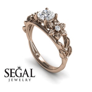 Flower Engagement Ring 14k Rose Gold Unique Ring Leaf Engagement Ring Moissanite Ring Nature Inspired Ring Floral Engagement Ring - Ella