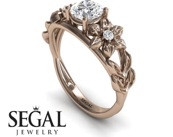 Flower Engagement Ring 14k Rose Gold Unique Ring Leaf Engagement Ring Moissanite Ring Nature Inspired Ring Floral Engagement Ring - Ella
