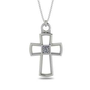 Cross Diamond Necklace White Gold 14K-18K White Gold Pendant Cross Diamond Necklace Cross Pendant Diamond Birthday Gift - Cameron