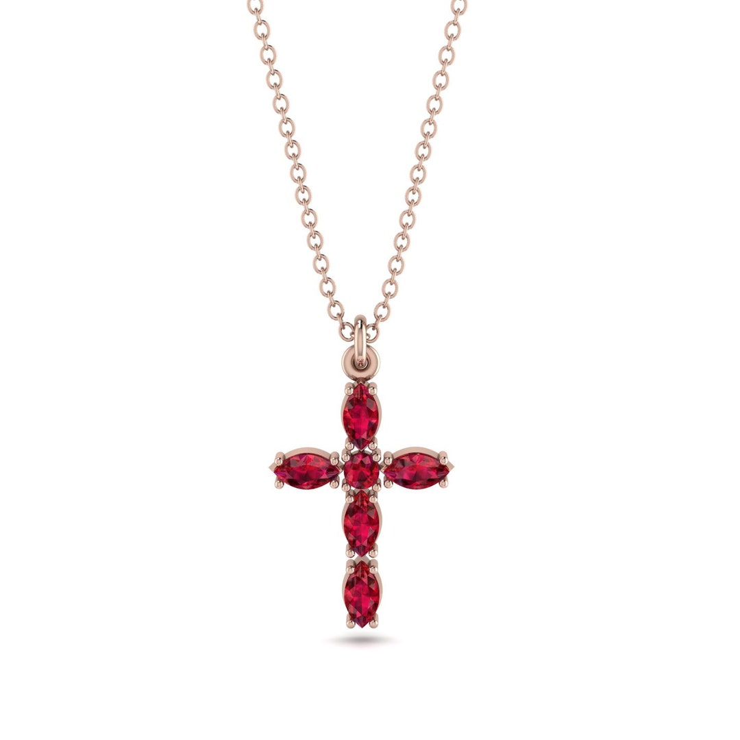 【美品】ルビー&ダイヤモンドクロスモチーフ✨K18ローズゴールドリング　♯11 ルビークロスネックレス ローズゴールド 14K-18K ローズゴールド