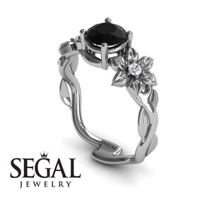 Flower Collection  Engagement Ring 14k Flower Ring Art Deco Engagement Ring Black Diamond Ring Leaf Ring Floral Engagement Ring - Julia