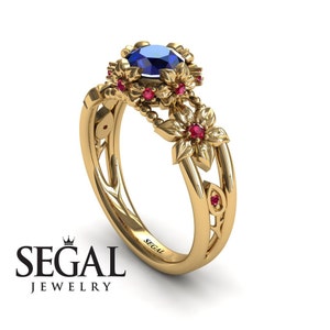 Floral Engagement Ring 14k Yellow Gold Leaf Ring Flower Engagement Ring Blue Sapphire Ring Twig Ring Floral Engagement Ring - Mackenzie
