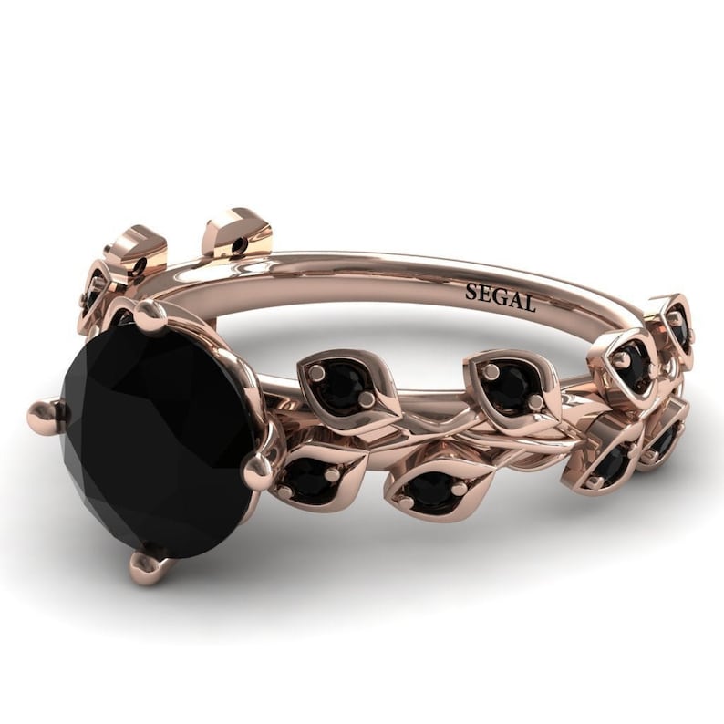 Black diamond engagement ring for women 18k Rose Gold Ring 2 ct black diamonds engagement rings black leaves image 1