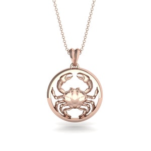 Cancer Necklace Rose Gold 14K-18K Rose Gold Cancer Pendant Necklace Zodiac