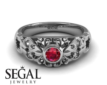 Vintage Engagement Ring 14k White Gold Solitaire Ring Edwardian Engagement Ring Red Ruby Ring Antique Ring Vintage Engagement Ring - Makayla