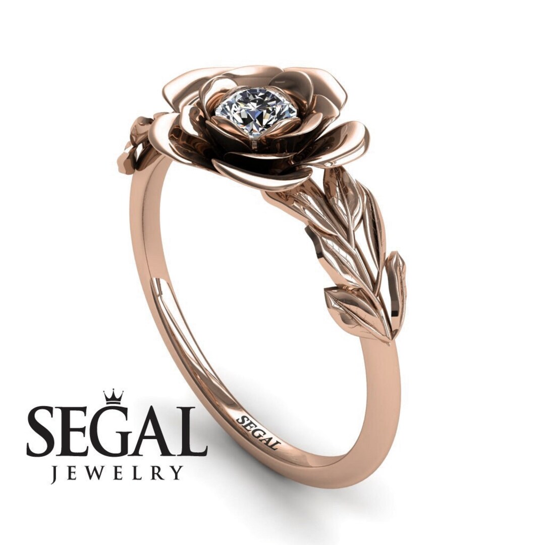 Rose Engagement Ring 14k Rose Gold Simple Statement Ring Flower ...