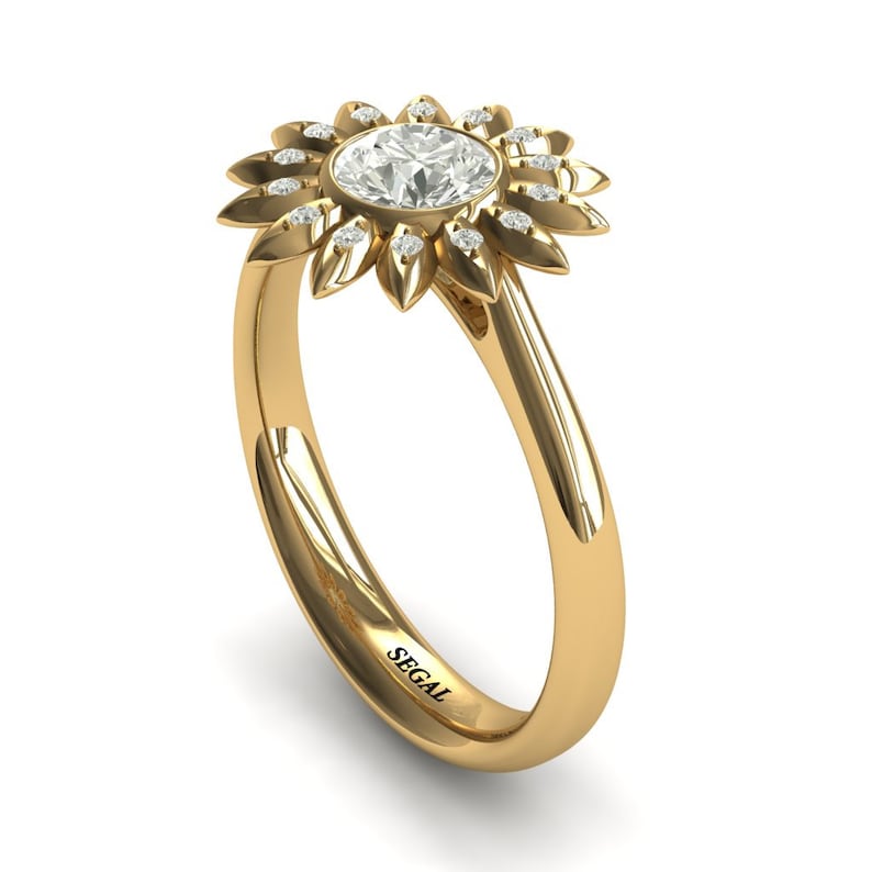 Sunflower Unique Engagement Ring Sunflower Ring Yellow Gold Etsy