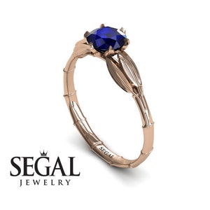 Leaf Engagement Ring Rose Gold Blue Sapphire Ring 1920S Ring Nature Inspired Ring Minimalist Ring Leaf Engagement Ring - Lily