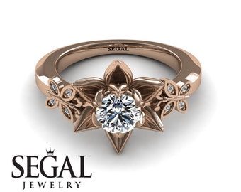 Floral Engagement Ring 14k Rose Gold Rose Statement Ring Flower Engagement Ring Moissanite Ring Unique Ring Floral Engagement Ring - Kaitlyn