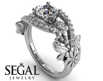 Bloemen verlovingsring 14k witgouden bladring bloem verlovingsring Moissaniet ring natuur geïnspireerde ring bloemen verlovingsring - Sadie